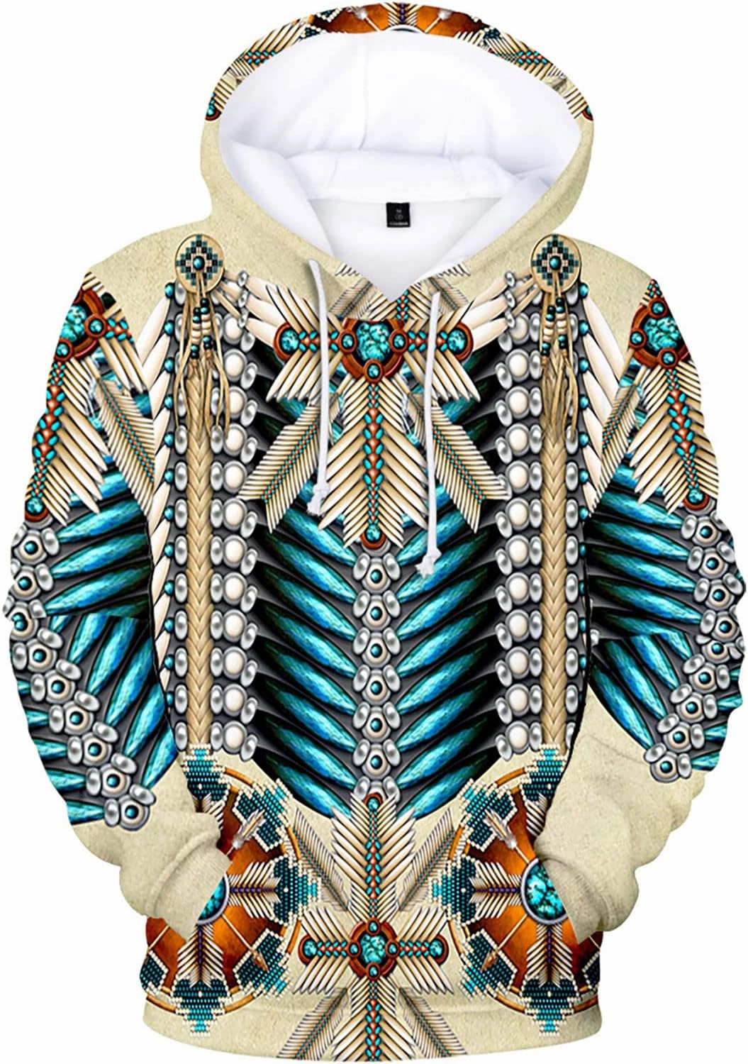 WENKOMG1 Mens Ethnic Printed Hoodies Long Sleeve Winter Fall American Indian Sweatshirt Native Style Graphic Pullover