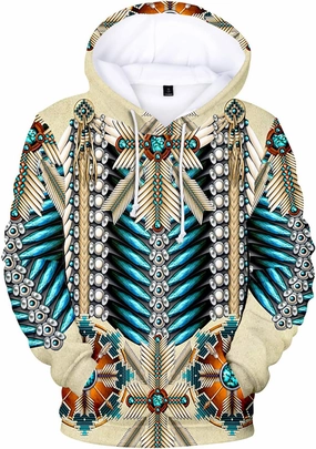 WENKOMG1 Mens Ethnic Printed Hoodies Long Sleeve Winter Fall American Indian Sweatshirt Native Style Graphic Pullover