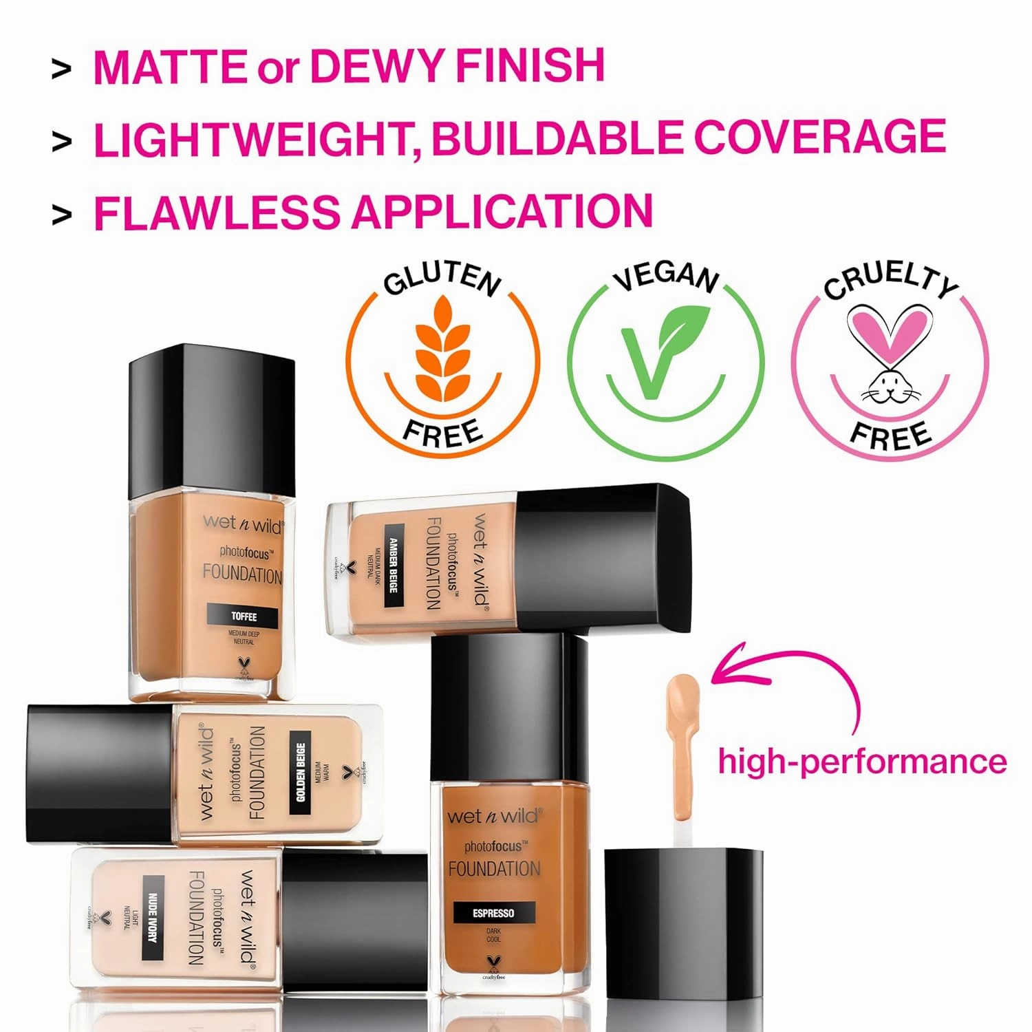 Wet n Wild Photo Focus Matte Liquid Foundation Porcelain, Vegan & Cruelty-Free (Pack of 4)