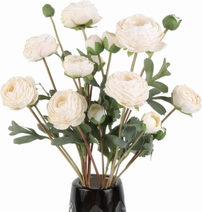 White Artificial Ranunculus Flowers Bouquets,18 Heads Vintage Silk Flowers Buttercup Long Stems Fake flower bouquets Arrangement for Wedding Bride Centerpiece Floral Party Home Office Decor(White)