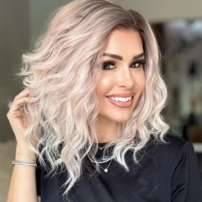 White Pink Brown Ombre Blonde Lace Front Wigs Short Bob Wavy Wigs Synthetic Hair Wig Free Part with Natural Hairline Shoulder Length for Women (White Brown Ombre Blonde)