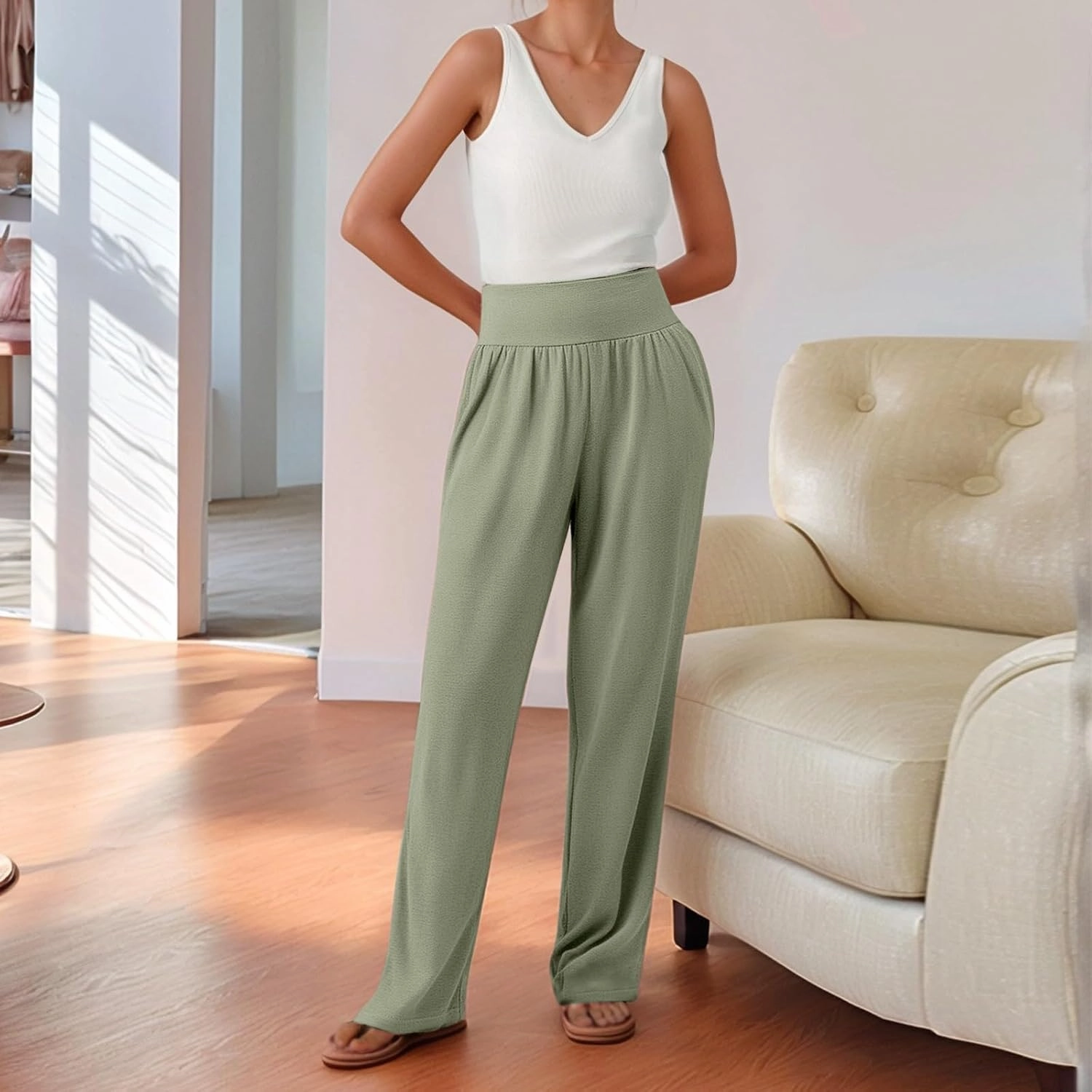 Wide Leg Yoga Pants for Women Elastic High Waisted Casual Trousers Pull On Summer Baggy Athletic Workout Sweatpants