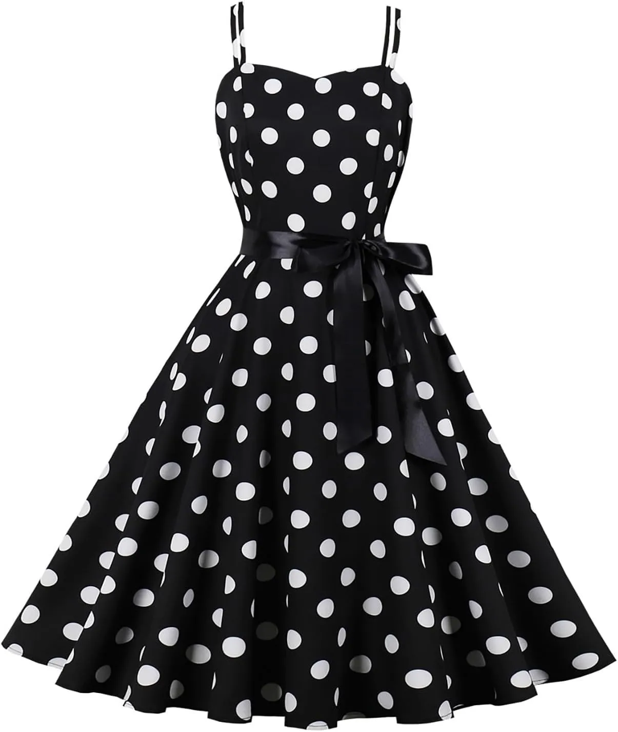 Women Vintage Polka Dot 1950s Rockabilly Halter Audrey Dress Retro Floral Evening Cocktail Swing Dress