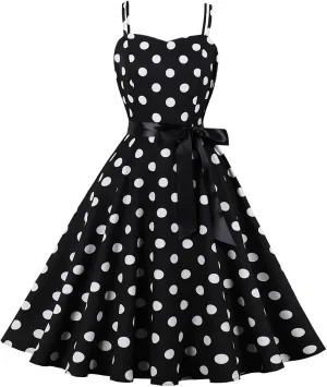 Women Vintage Polka Dot 1950s Rockabilly Halter Audrey Dress Retro Floral Evening Cocktail Swing Dress