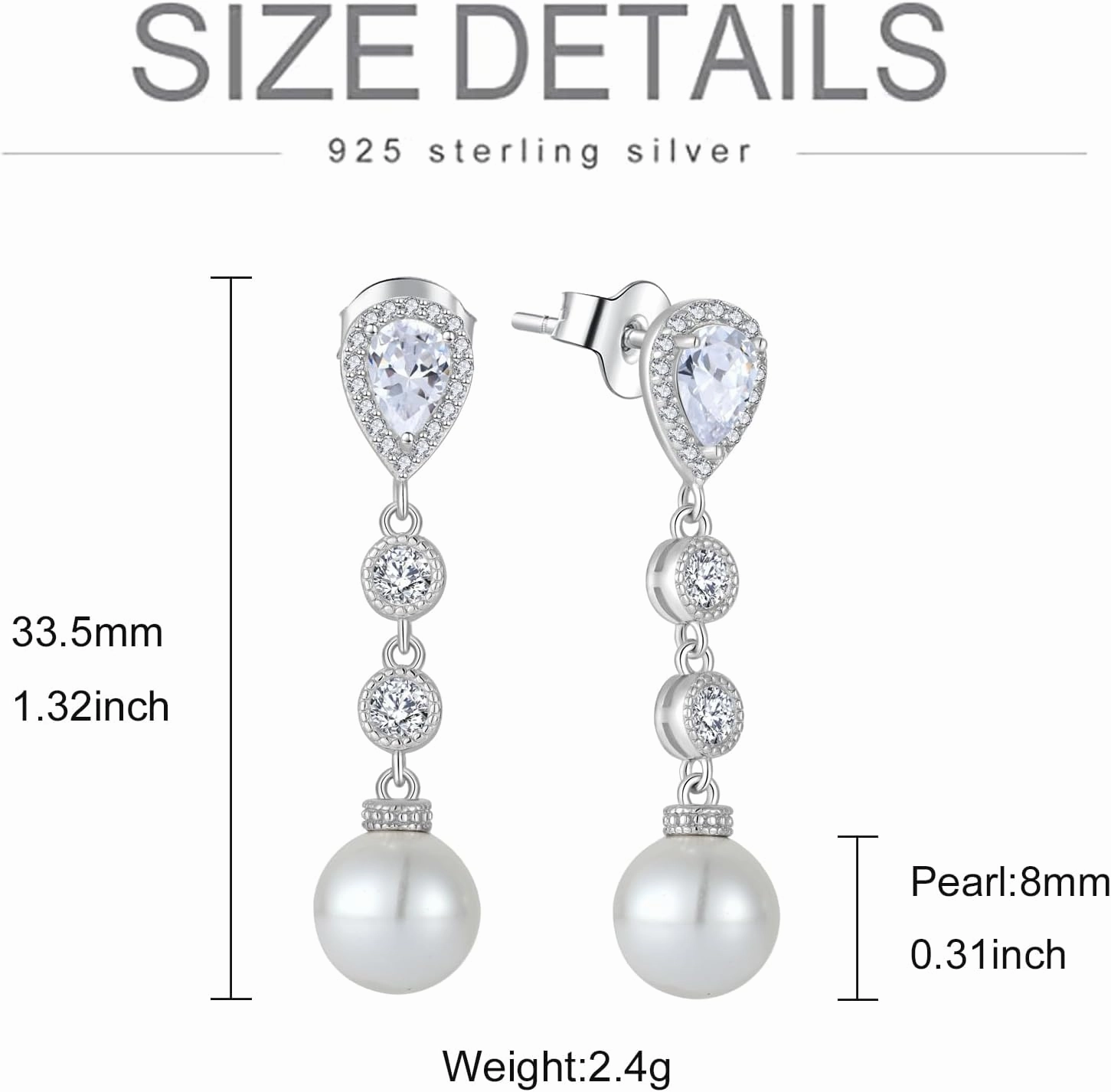 Women Pearl Earrings,925 Sterling Silver 5A Cubic Zirconia Leverback Dangle Drop Earrings with Cultured Freshwater Pearl for Her Mother Wife Birthday Wedding Engagement…