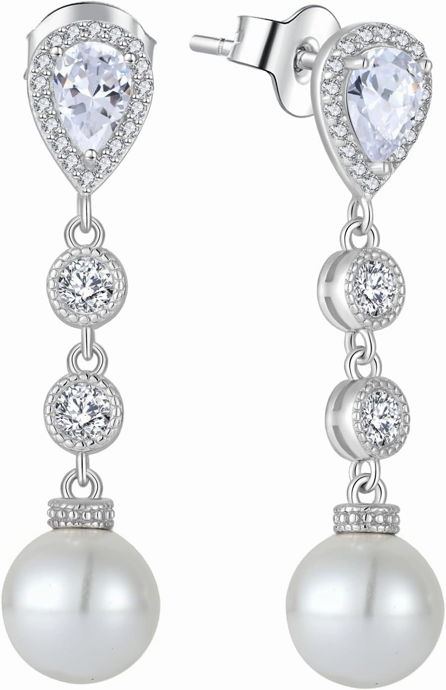Women Pearl Earrings,925 Sterling Silver 5A Cubic Zirconia Leverback Dangle Drop Earrings with Cultured Freshwater Pearl for Her Mother Wife Birthday Wedding Engagement…