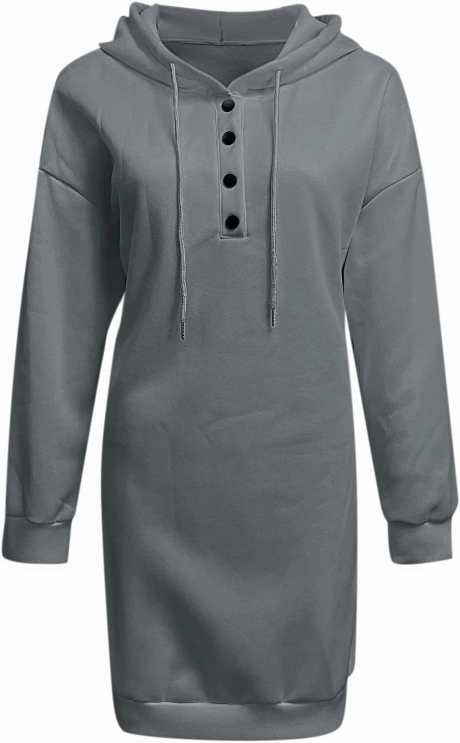Women's Casual Dresses Fall Winter Fashion Long Sleeve Button Up Hooded Sweatshirt Dress Causal Loose Solid Pullover