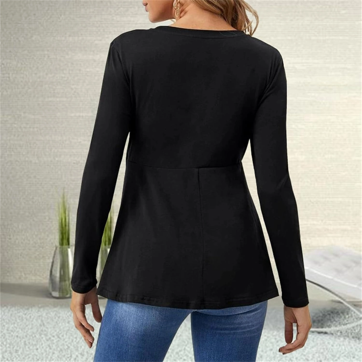 Women's Color Block Maternity Nursing Tops Crewneck Long Sleeve Double Layer Pregnancy Tee Soft Breastfeeding Shirts