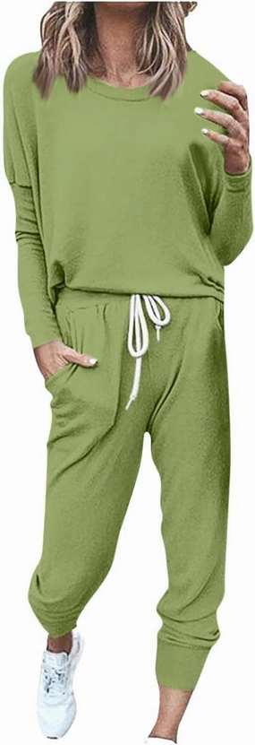 Women's Fall 2 Piece Lounge Outfit Crewneck Pullover Tops Long Pants Tracksuit Sweatsuits with Sweatpants Oversize