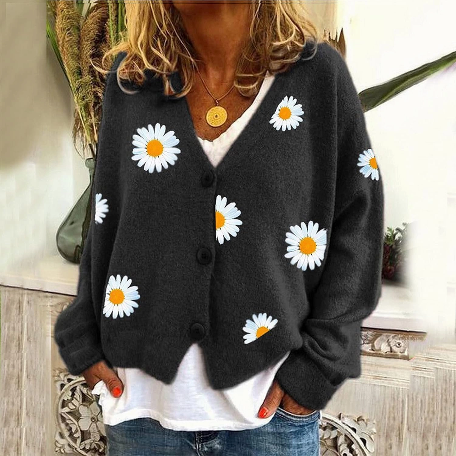 Women's O-Neck Long Sleeve Ribbed Knit Sweater Casual Sweater Warm Top Crop Oversized Cardigan for Women Size 2X
