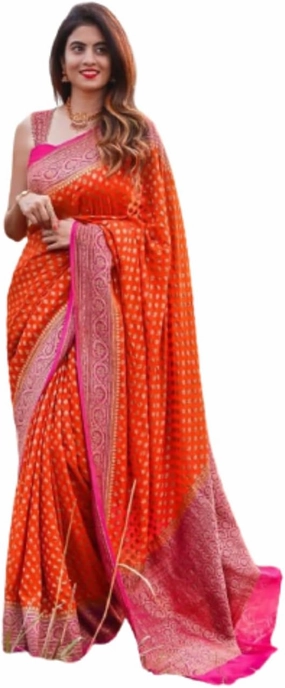 Women's Pure Lichi Silk Indian Wedding Wear kanjeevaram Saree with UnStitched Blouse Piece