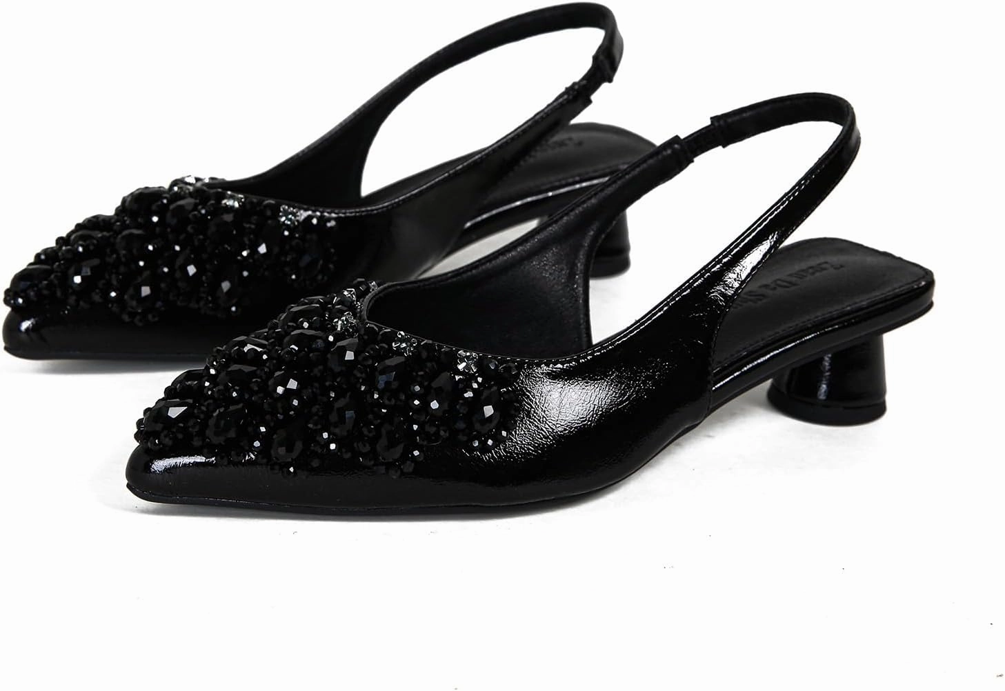 Women's Rhinestone Kitten Heel Slingback Sandals,Comfort Pointed Toe Slip On Block Heels Closed Toe Wedding Dress Pumps Shoes