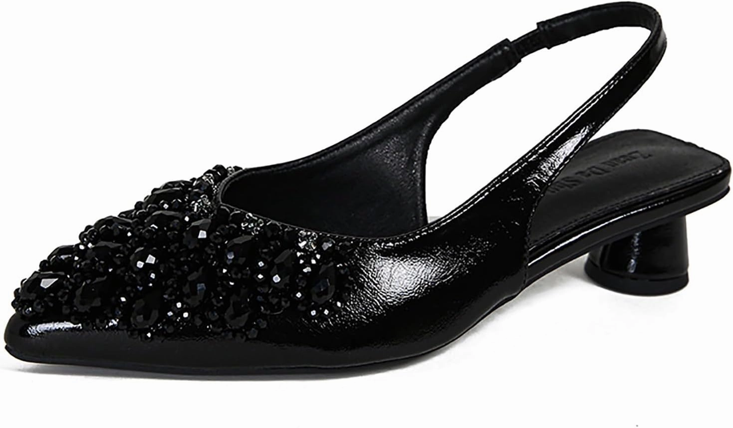 Women's Rhinestone Kitten Heel Slingback Sandals,Comfort Pointed Toe Slip On Block Heels Closed Toe Wedding Dress Pumps Shoes