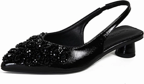 Women's Rhinestone Kitten Heel Slingback Sandals,Comfort Pointed Toe Slip On Block Heels Closed Toe Wedding Dress Pumps Shoes