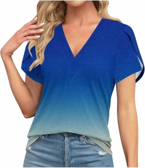 Women's Summer Casual V-Neck Short Sleeved Shirts T-Shirt Floral Printed Tops Basic Tee Tops Loose Tunics Blouse