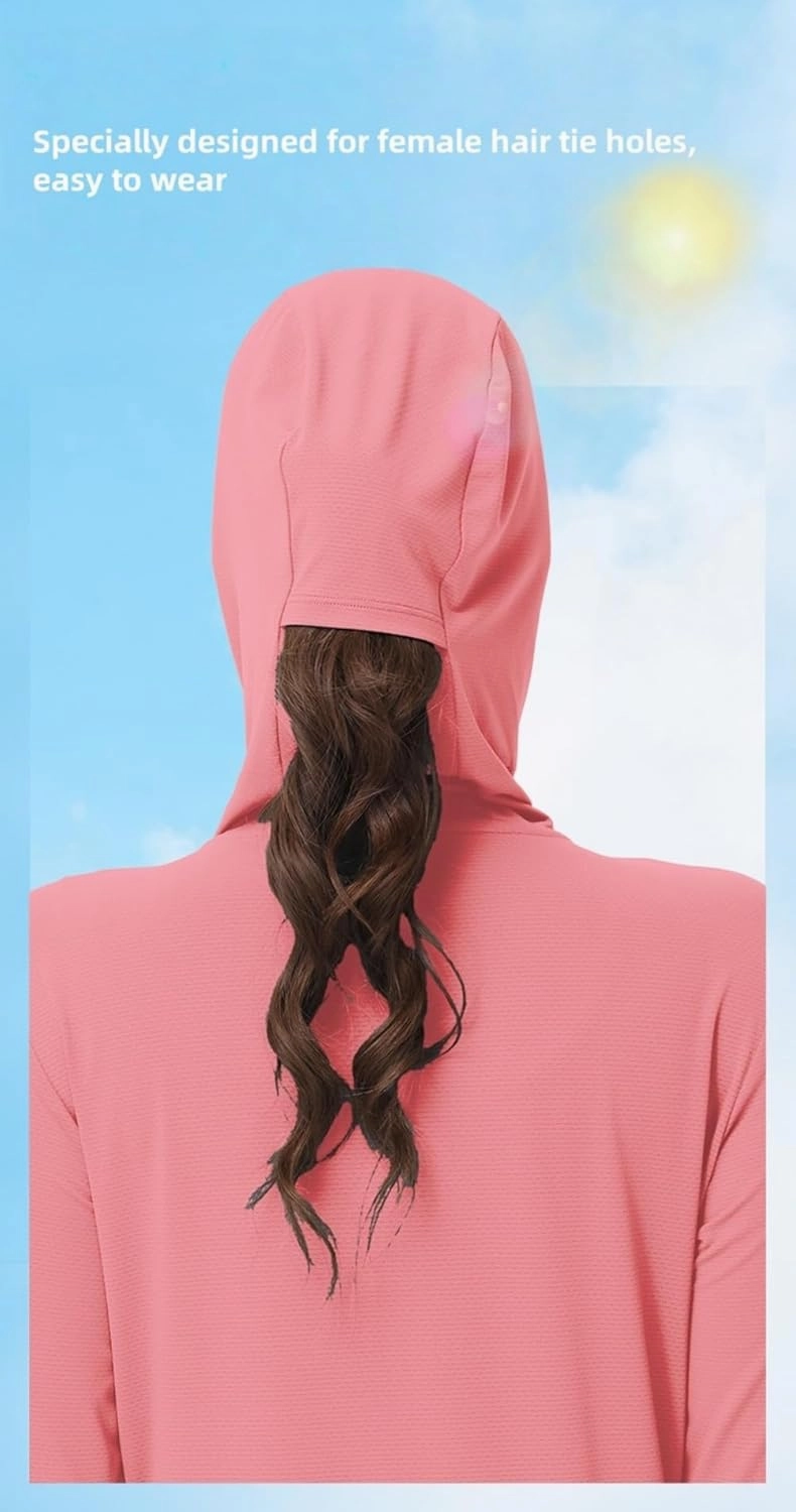 Women's UPF50  Sun Protection Shirts, SPF Jacket UV Zip Up Hoodie, Long Sleeve Summer Ice Silk Outdoor with Pockets