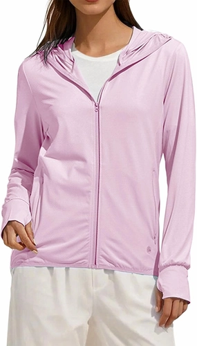 Women's UPF Sun Protection Shirt SPF Jacket UV Zip Up Hoodie Long Sleeve Summer Ice Silk Outdoor Coat with Thumb Hole