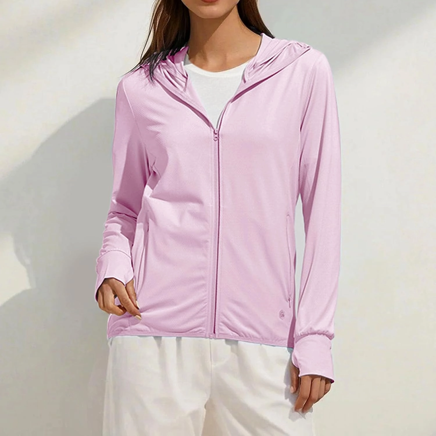 Women's UPF Sun Protection Shirt SPF Jacket UV Zip Up Hoodie Long Sleeve Summer Ice Silk Outdoor Coat with Thumb Hole