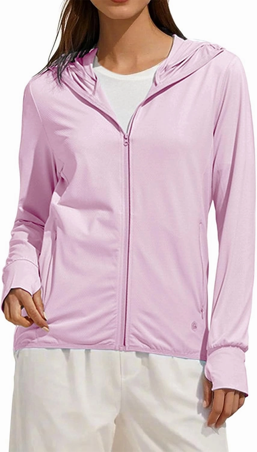 Women's UPF Sun Protection Shirt SPF Jacket UV Zip Up Hoodie Long Sleeve Summer Ice Silk Outdoor Coat with Thumb Hole