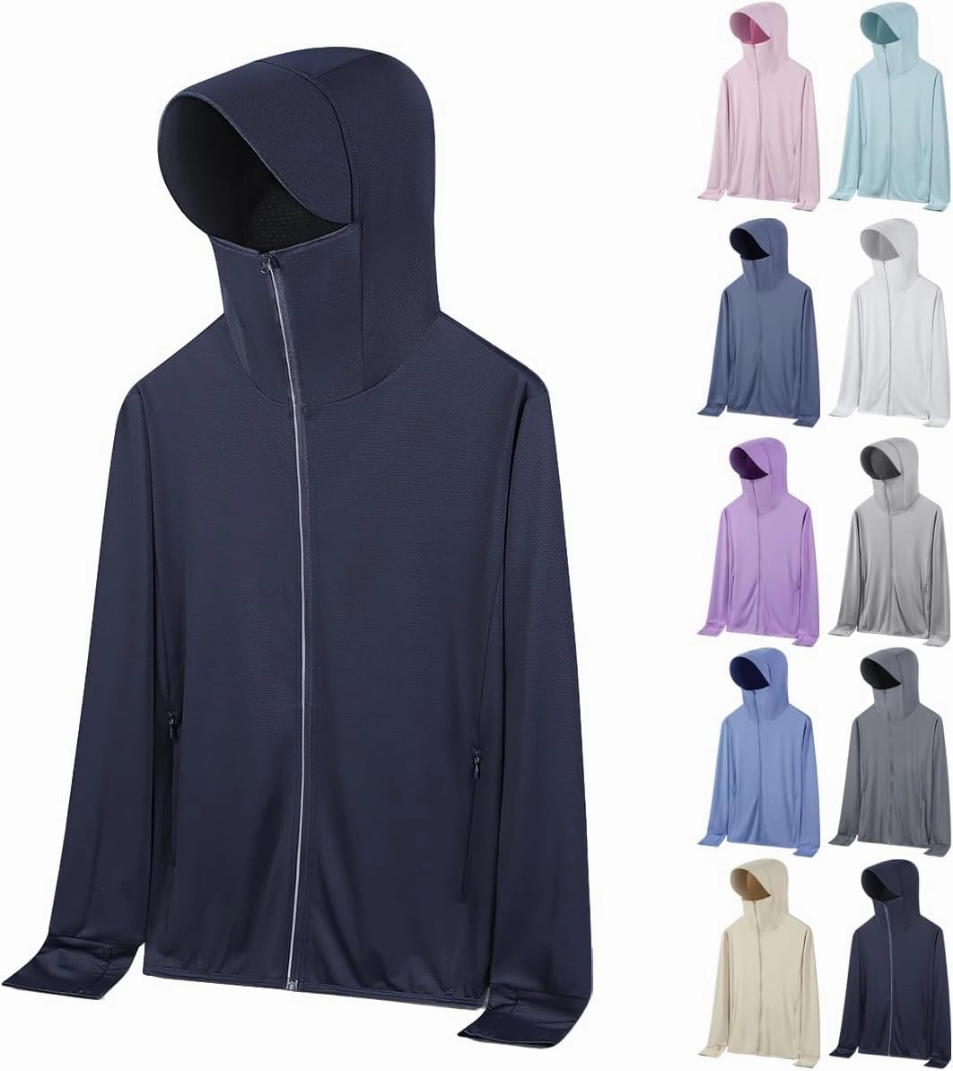 Women's UV SPF Long Sleeve Zipper Hoodie Brim Jacket, UPF 50  Full Zip Lightweight Summer Sun Shirt With Inner Pockets