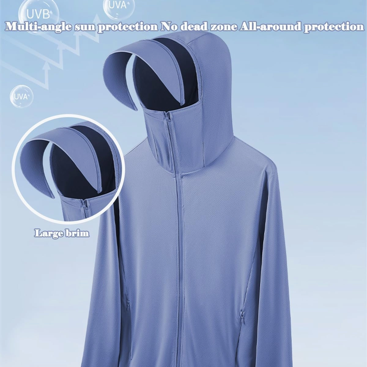 Women's UV SPF Long Sleeve Zipper Hoodie Brim Jacket, UPF 50  Full Zip Lightweight Summer Sun Shirt With Inner Pockets