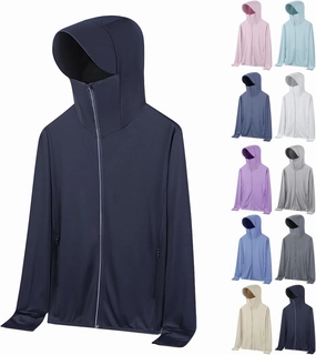 Women's UV SPF Long Sleeve Zipper Hoodie Brim Jacket, UPF 50  Full Zip Lightweight Summer Sun Shirt With Inner Pockets