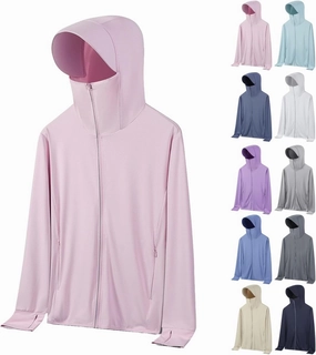 Women's UV SPF Long Sleeve Zipper Hoodie Brim Jacket, UPF 50  Full Zip Lightweight Summer Sun Shirt With Inner Pockets