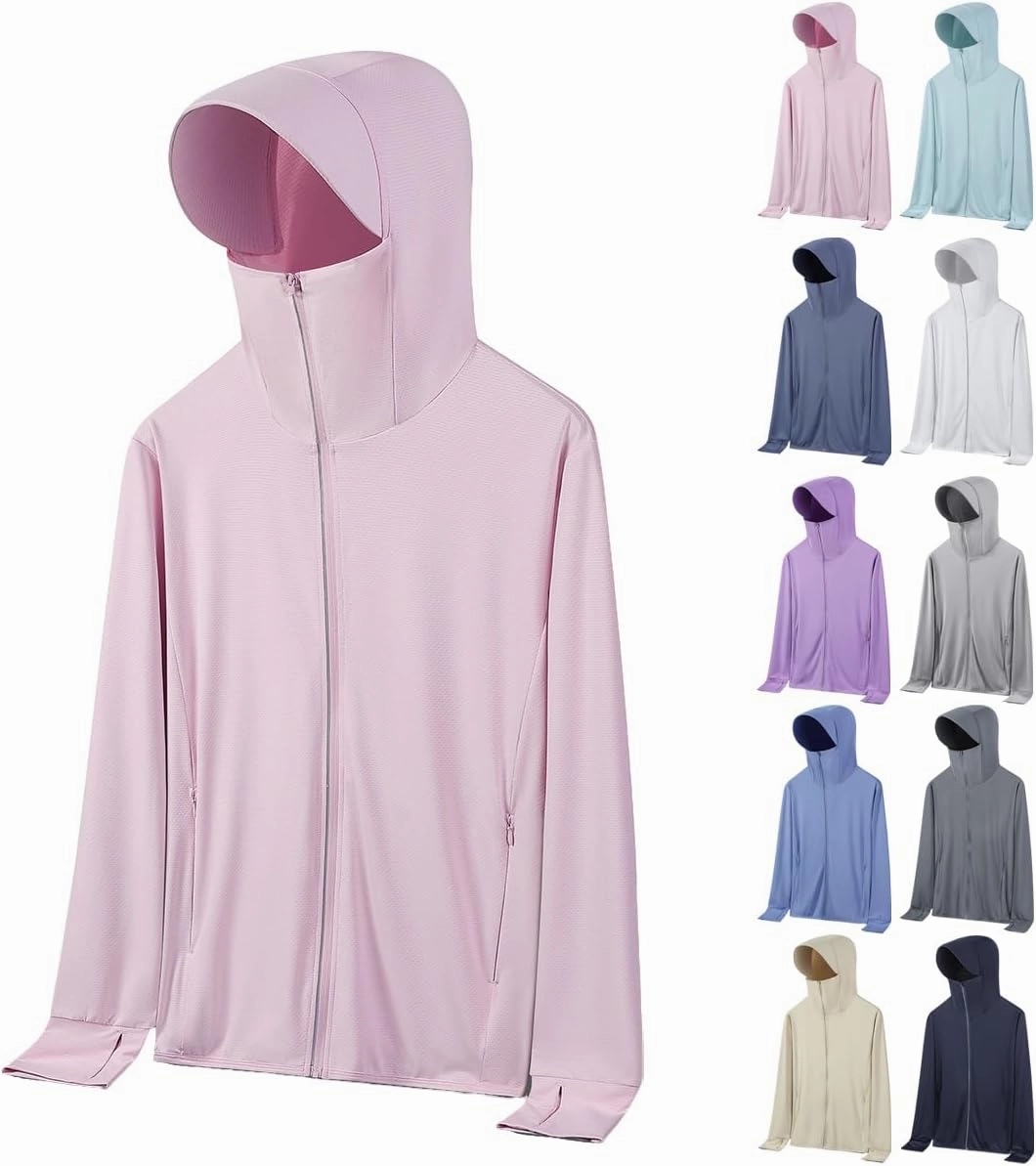 Women's UV SPF Long Sleeve Zipper Hoodie Brim Jacket, UPF 50  Full Zip Lightweight Summer Sun Shirt With Inner Pockets