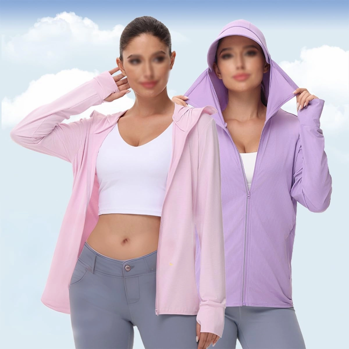 Women's UV SPF Long Sleeve Zipper Hoodie Brim Jacket, UPF 50  Full Zip Lightweight Summer Sun Shirt With Inner Pockets