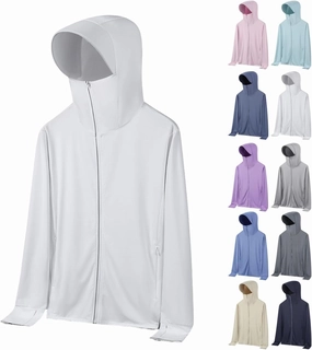 Women's UV SPF Long Sleeve Zipper Hoodie Brim Jacket, UPF 50  Full Zip Lightweight Summer Sun Shirt With Inner Pockets