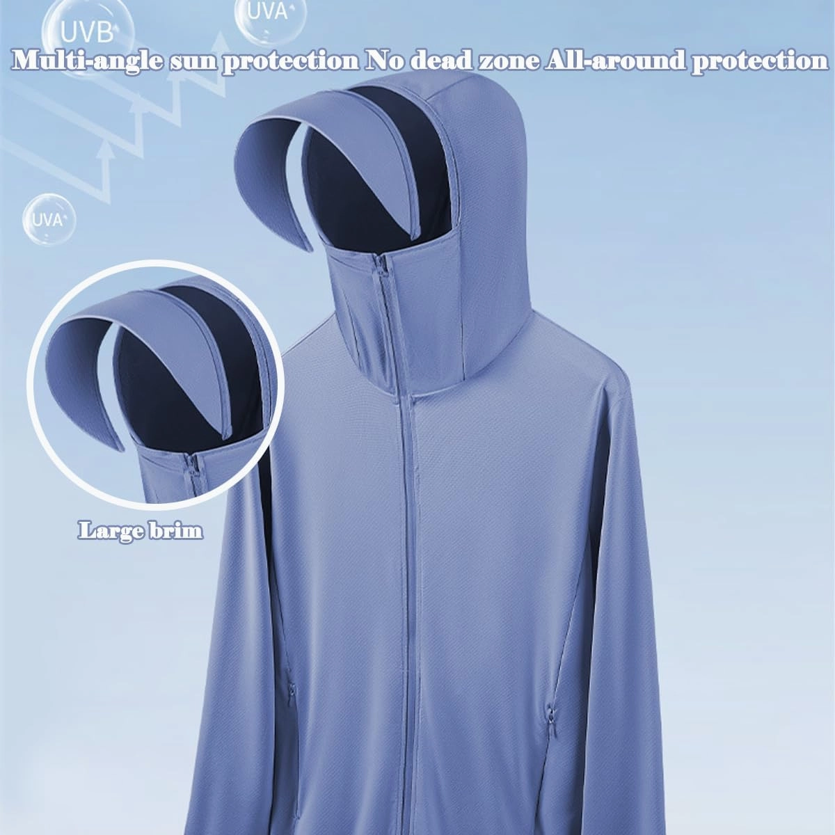 Women's UV SPF Long Sleeve Zipper Hoodie Brim Jacket, UPF 50  Full Zip Lightweight Summer Sun Shirt With Inner Pockets