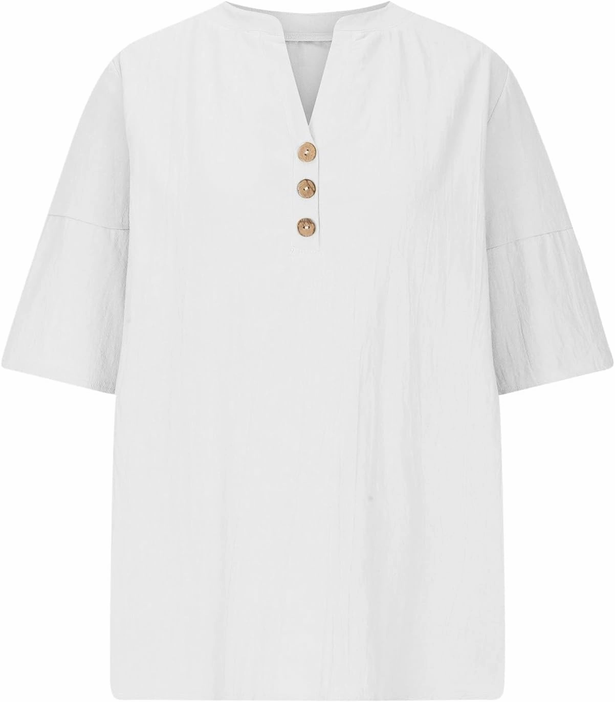 Women Summer Causal Linen Tops 2024 Trendy Gauze Tunic Blouse 3/4 Sleeve Button V Neck Shirt Loose Fit Boho Clothing