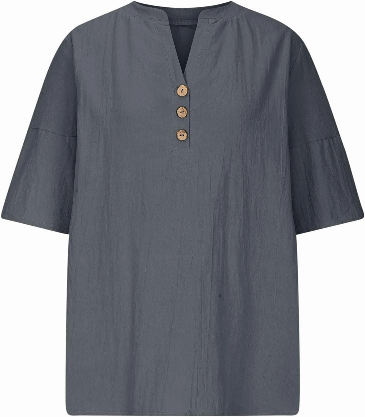 Women Summer Causal Linen Tops 2024 Trendy Gauze Tunic Blouse 3/4 Sleeve Button V Neck Shirt Loose Fit Boho Clothing
