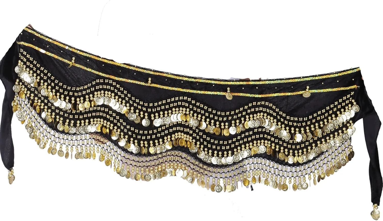 Women's Belly Dance Wave Shape Hip Scarf With Silver Coins