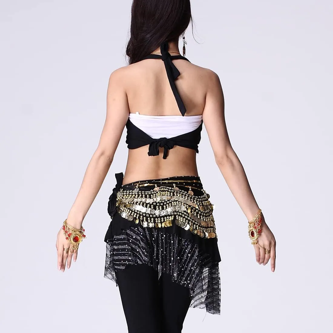 Women's Belly Dance Wave Shape Hip Scarf With Silver Coins