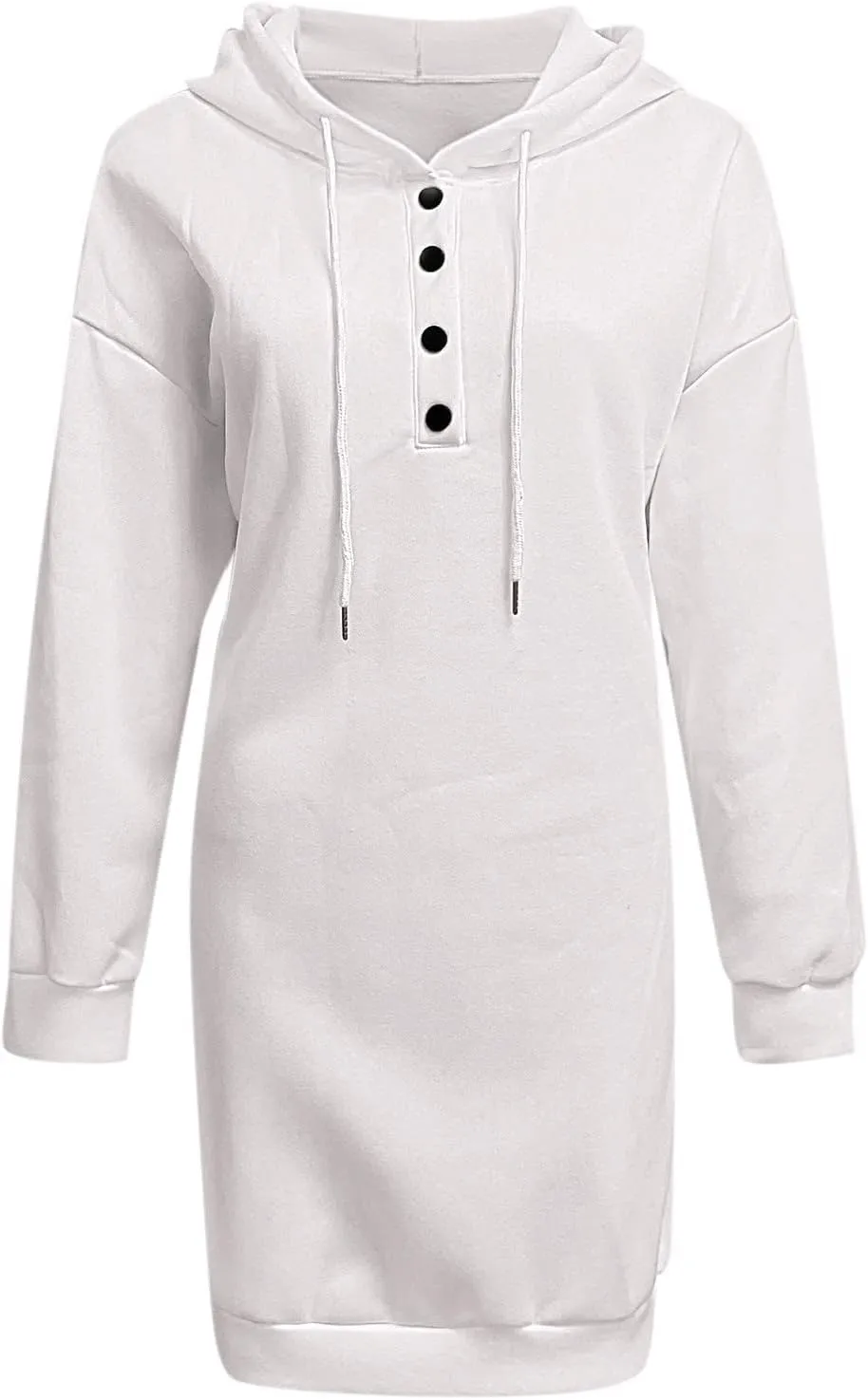 Women's Casual Dresses Fall Winter Fashion Long Sleeve Button Up Hooded Sweatshirt Dress Causal Loose Solid Pullover