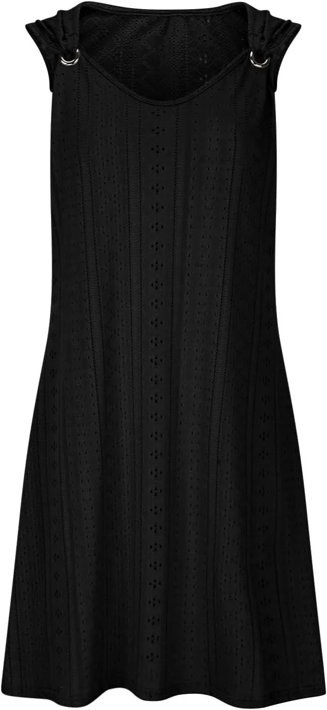 Women's Casual Dresses Fashion O Ring Sleeveless V Neck Dress Outfits Soft Lightweight Hawaiian Summer Sundresses