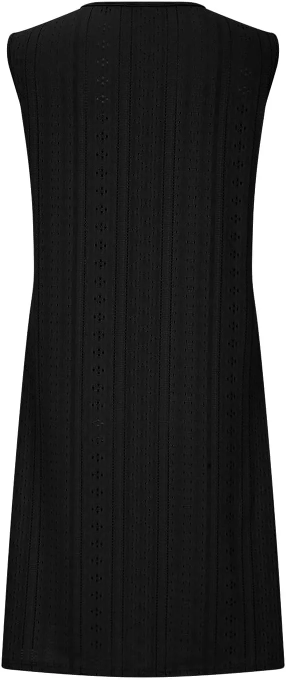 Women's Casual Dresses Fashion O Ring Sleeveless V Neck Dress Outfits Soft Lightweight Hawaiian Summer Sundresses