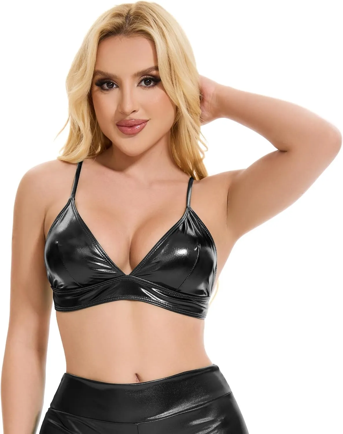 Women's Metallic Crop Tops Shiny Bralette Rave Bra Bikini Swimsuit Top