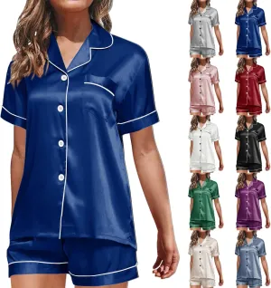 Womens Pajamas Set, Button Down Pajama Set, Short Sleeve Two-piece Loungewear Sets Sleepwear Nightwear Pj Sets