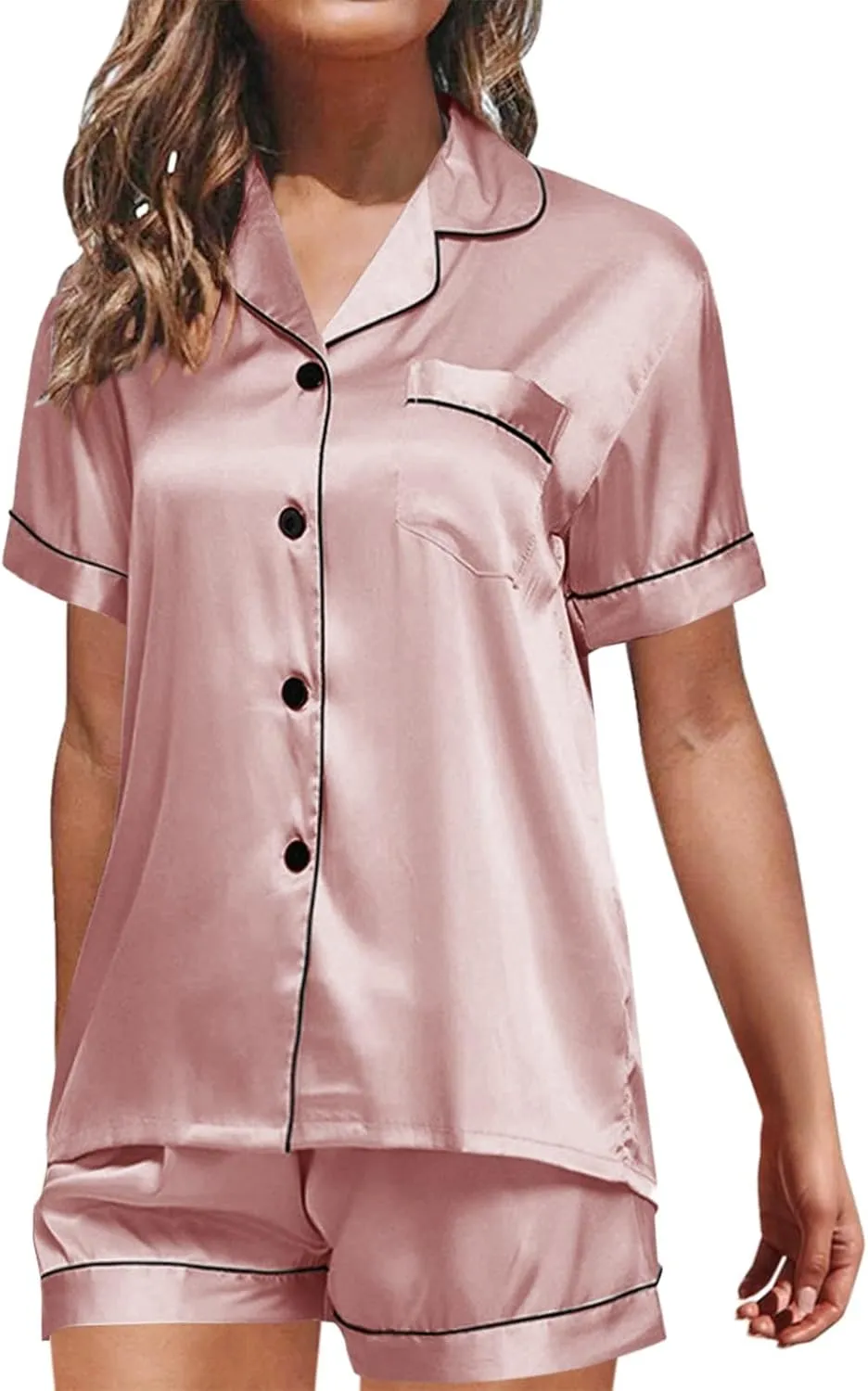 Womens Pajamas Set, Button Down Pajama Set, Short Sleeve Two-piece Loungewear Sets Sleepwear Nightwear Pj Sets