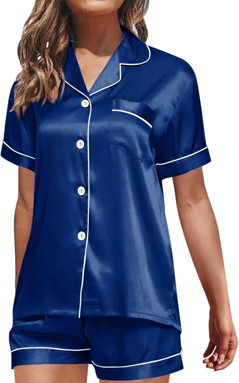 Womens Pajamas Set, Button Down Pajama Set, Short Sleeve Two-piece Loungewear Sets Sleepwear Nightwear Pj Sets
