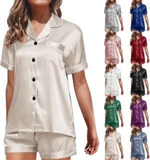 Womens Pajamas Set, Button Down Pajama Set, Short Sleeve Two-piece Loungewear Sets Sleepwear Nightwear Pj Sets