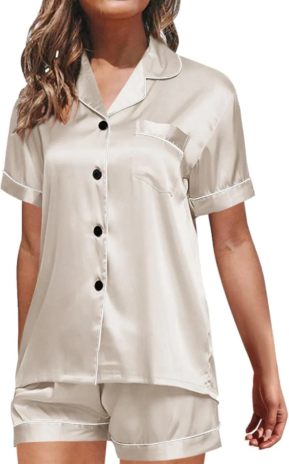 Womens Pajamas Set, Button Down Pajama Set, Short Sleeve Two-piece Loungewear Sets Sleepwear Nightwear Pj Sets