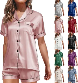 Womens Pajamas Set, Button Down Pajama Set, Short Sleeve Two-piece Loungewear Sets Sleepwear Nightwear Pj Sets