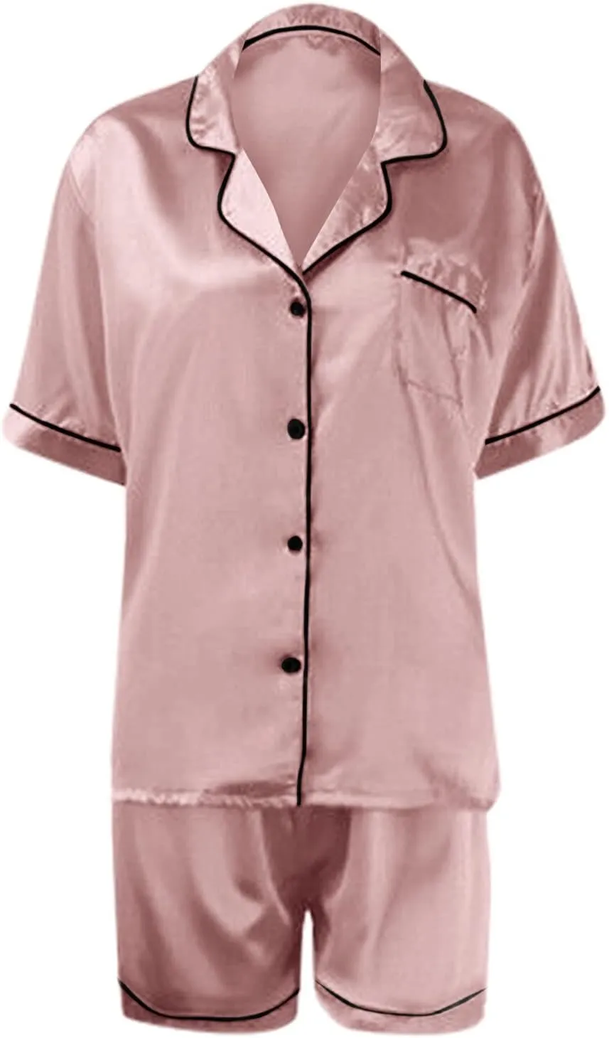 Womens Pajamas Set, Button Down Pajama Set, Short Sleeve Two-piece Loungewear Sets Sleepwear Nightwear Pj Sets