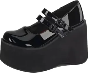 Women's Patent Leather Platform High Heel Mary Janes Pumps with Adjust Buckle Strap Fashion Comfort Round Toe Wedge Increase Height Uniform Dressy Shoes for Party Date Prom