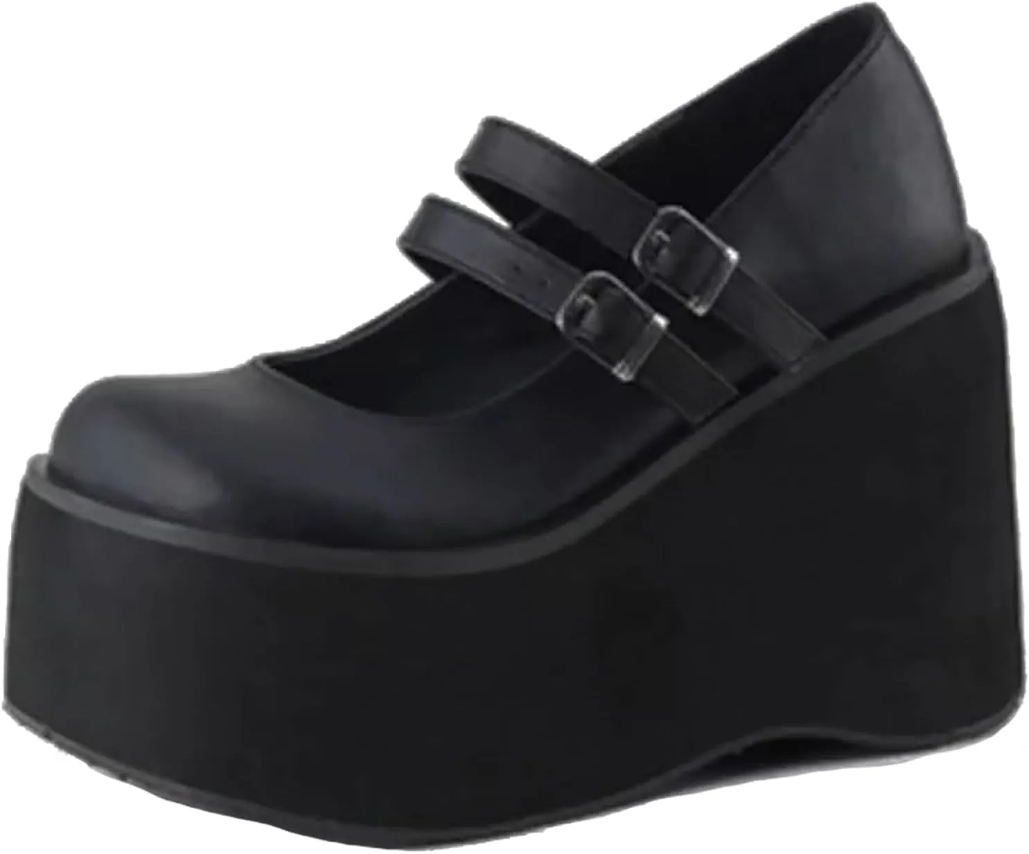 Women's Patent Leather Platform High Heel Mary Janes Pumps with Adjust Buckle Strap Fashion Comfort Round Toe Wedge Increase Height Uniform Dressy Shoes for Party Date Prom