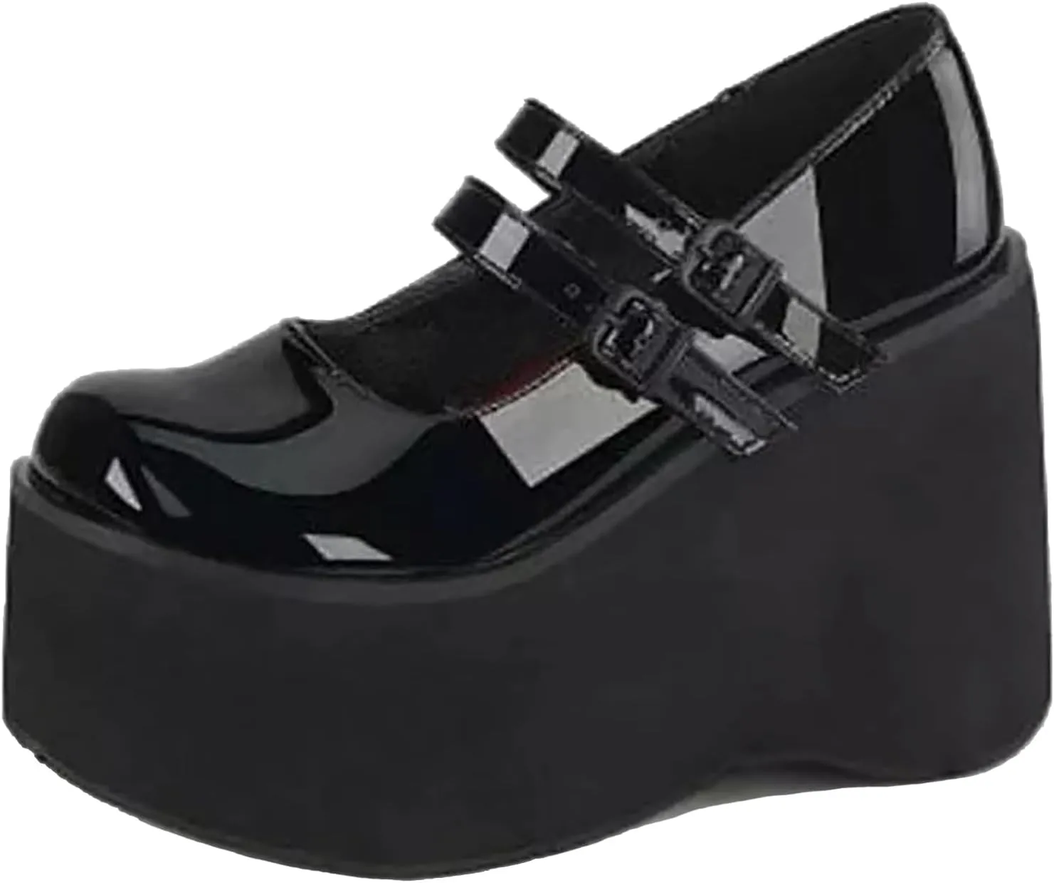 Women's Patent Leather Platform High Heel Mary Janes Pumps with Adjust Buckle Strap Fashion Comfort Round Toe Wedge Increase Height Uniform Dressy Shoes for Party Date Prom