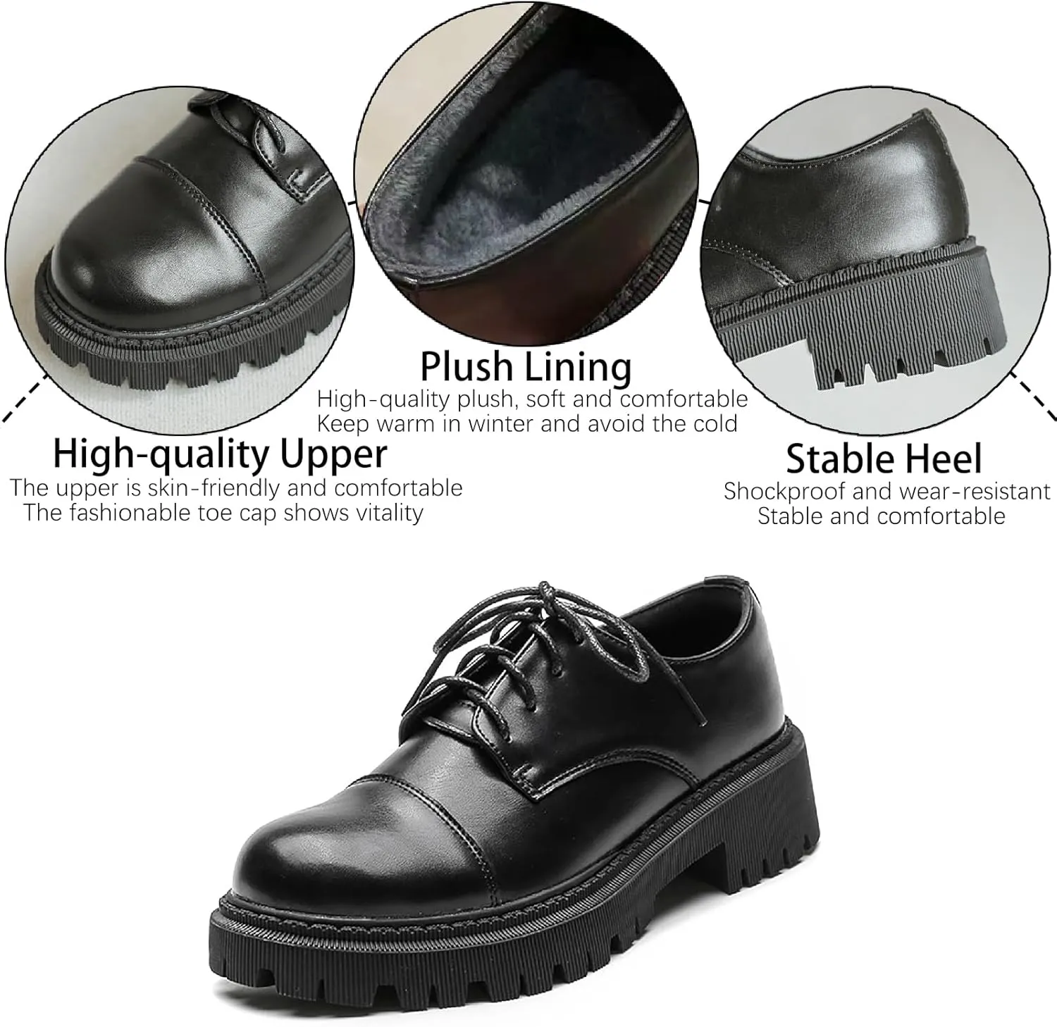 Women's Patent Leather Platform Oxfords Classic Lace Up Comfortable Round Toe Non-Slip Lug Sole Chunky Heel Uniform Dress Shoes for Business Casual Work Office